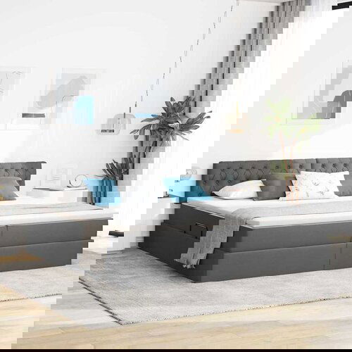 VidaXL Krevet S LED lampica s pohranom Tamno siva 200 x 200 cm tkanina Slike