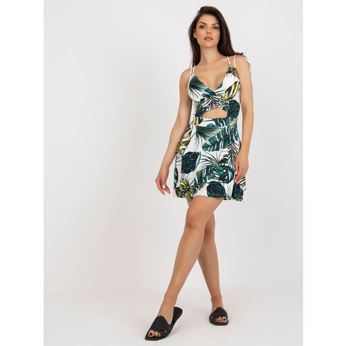 Fashion Hunters White and dark green dress with print and neckline Slike