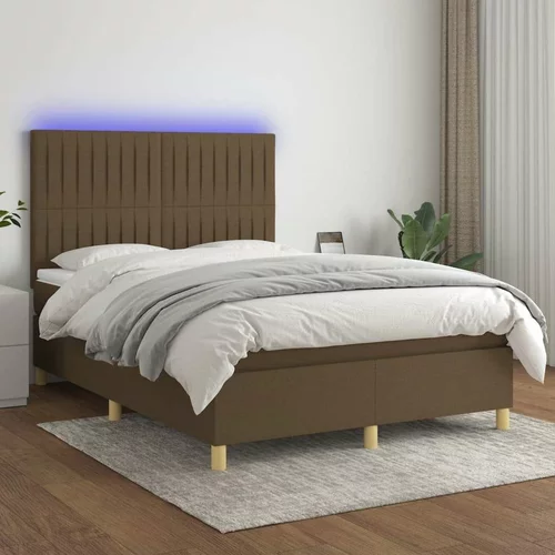  Box spring postelja z vzmetnico LED temno rjava 140x200cm blago, (20900693)