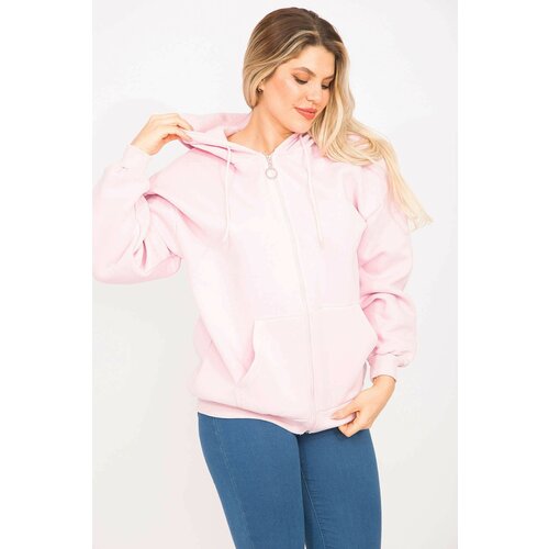 Şans Women's Plus Size Pink 3-Thread Raised Sweatshirt Slike