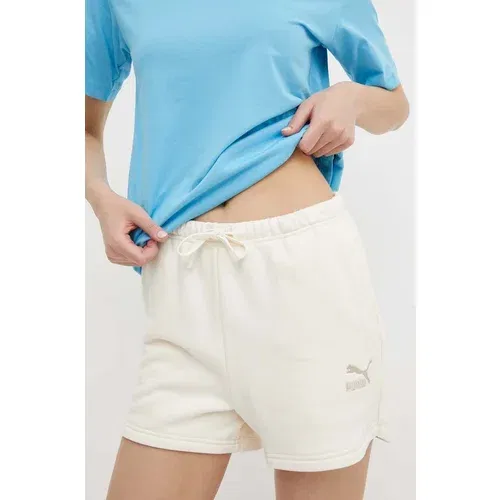 Puma Pamučne kratke hlače BETTER CLASSIC boja: bež, s aplikacijom, visoki struk, 624236