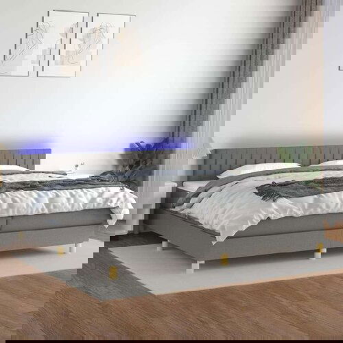  Krevet box spring s madracem LED tamnosivi 200x200 cm tkanina Slike