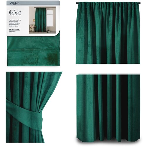 Restilo Zelena žametna zavesa AmeliaHome Velvety, 245 x 140 cm Slike