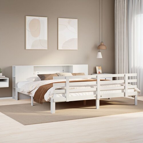  Krevet s regalom z knjige bez madraca bijeli 200x200cm borovina Cijene