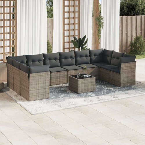  11-dijelni set vrtnih sofa od poliratana s jastucima sivi Slike