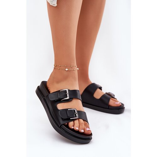 EVENTO Women's Slippers With Golden Buckles Black Sonarea Cene