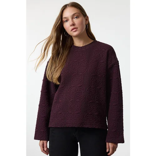 Trendyol Plum Jacquard Regular/Normal Pattern Knitted Sweatshirt