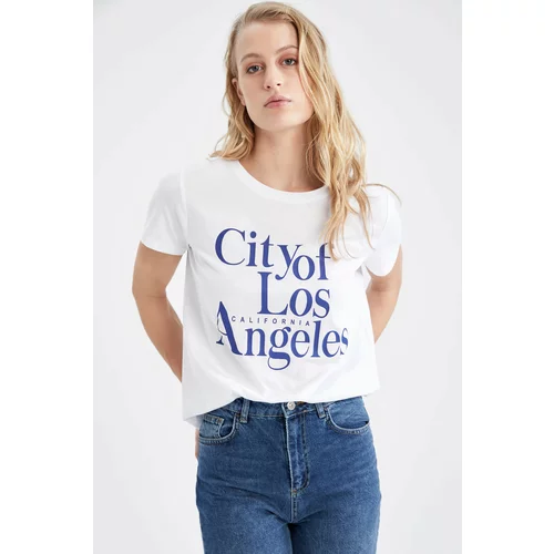 Defacto Regular Fit Short Sleeve Slogan Print T-Shirt