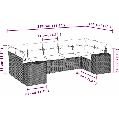  7-dijelni set vrtnih sofa od poliratana s jastucima crni Crna 83 x 62 x 69 cm Slike