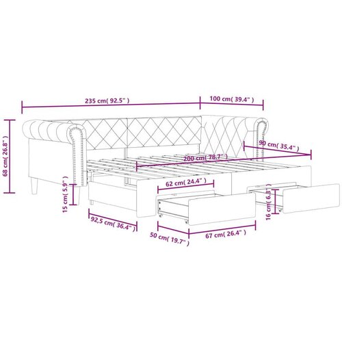 VidaXL Dnevni krevet na razvlačenje crni 90 x 200 cm od umjetne kože Slike