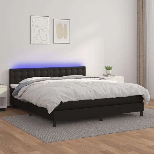  Box spring postelja z vzmetnico LED črna 160x200 cm um. usnje, (20789393)