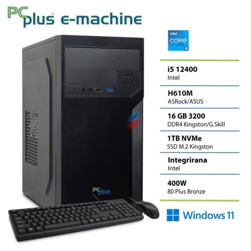 PCPLUS e-office i5 12400 16GB 1TB SSD Windows 11 Home tipkovnica mi&scaron;ka namizni računalnik Cene