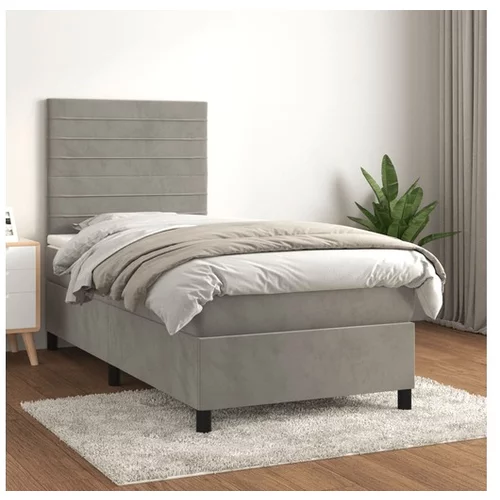 vidaXL Box spring postelja z vzmetnico svetlo siva 90x200 cm