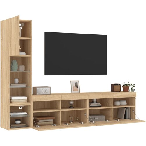 vidaXL Komplet TV omaric LED 4-delni sonoma hrast inženirski les Cene