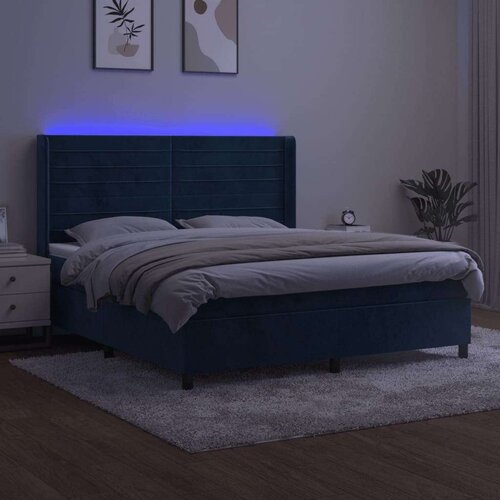  Krevet box spring s madracem LED tamnoplavi 160x200 cm bar&amp;scaron;un Slike