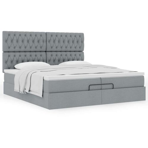 VidaXL okvir kreveta s madracima svijetlosivi 200x200cm od tkanine Slike