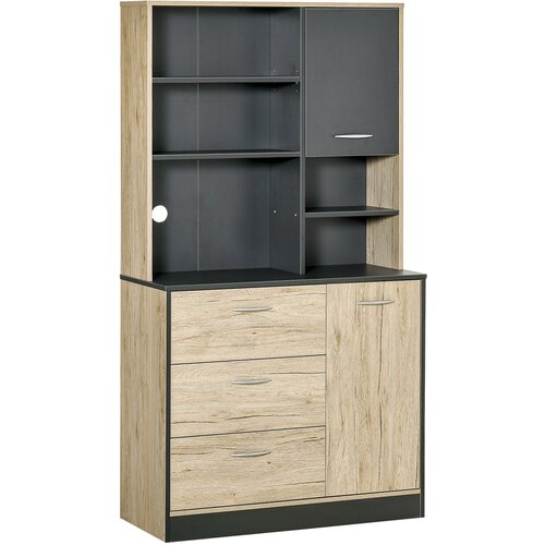 HOMCOM Moderna kuhinjska omara za varčevanje s prostorom z 2 omarama, 3 predali in 3 policami Les 90 x 39 x 169cm Dvobarvno svetlo hrastovo sivo, (20745548) Slike