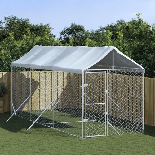 VidaXL Vanjski kavez za pse s krovom srebrni 2x6x2 5 m pocinčani čelik Slike