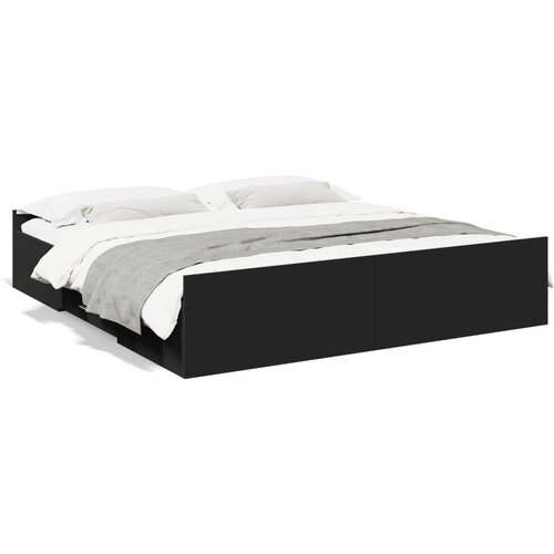 VidaXL Posteljni okvir s predali črn 180x200 cm inženirski les Slike
