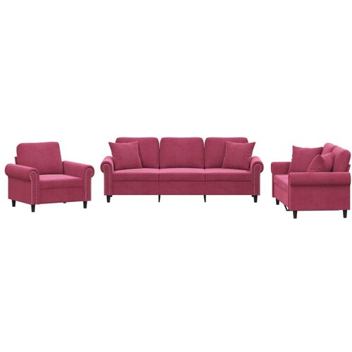 vidaXL 3-dijelni set sofa s jastucima crvena boja vina baršunasti Cijene