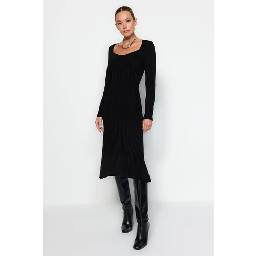 Trendyol Black Straight Sweetheart Neck Knitwear Dress