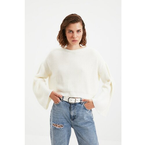 Trendyol ecru crop and spanish sleeve knitwear sweater Cene