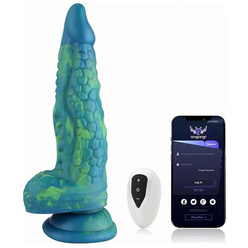 HiSmith WDA043 Wildolo Realistic Monster Vibrating Silicone Dildo with App 24.5cm Blue-Green Slike