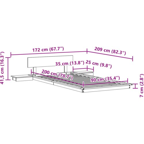 VidaXL Krevet na podu s bočnim stolićima 90x200cm od punog drva Slike
