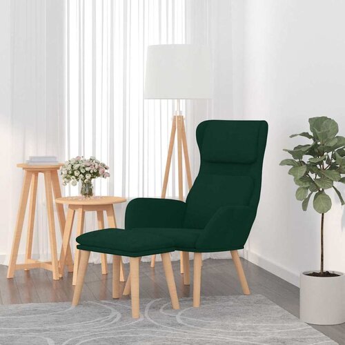 VidaXL Stolica za opu&amp;scaron;tanje s osloncem za noge tamnozelena bar&amp;scaron;unasta Slike