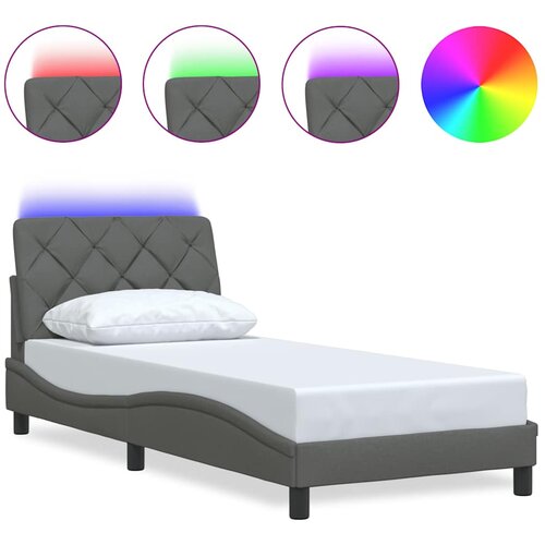 Maison Chic Posteljni okvir - Enojna postelja - Postelja za odrasle z LED brez vzmetnice temno siv 90x190 cm blago, (21695619) Slike