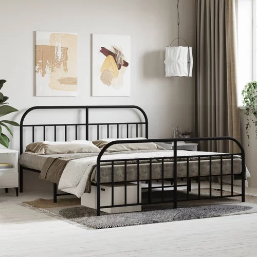 vidaXL Kovinski posteljni okvir z vzglavjem in vznožjem črn 183x213 cm