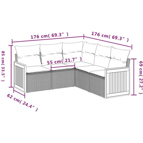  5-dijelna vrtna garnitura od poliratana s jastucima crna 62 x 62 x 69 cm Slike