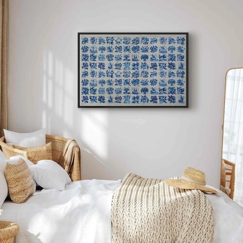  Slika - Azulejos tiles &amp;ndash; traditional Portuguese ceramic tiles 90x60 U crnom drvenom okviru Slike