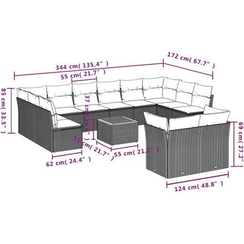 VidaXL 13-dijelni set vrtnih sofa s jastucima poliratan crni Slike