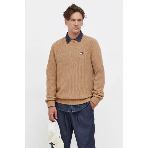 Tommy Jeans Bombažen pulover bež barva