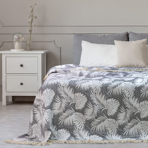 DecoKing Prekrivač Tropical Leaves 260x280 cm, siva/bijela Cene
