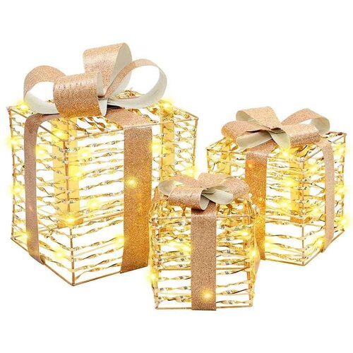 vidaXL Darilna škatla med 60 LED 3 pcs Toplo bela 20 x 20 x 20 cm PET Cene