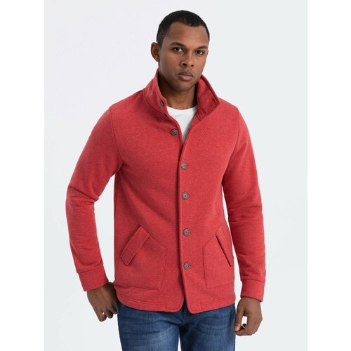 Ombre Men's casual sweatshirt with button-down collar - red melange Slike