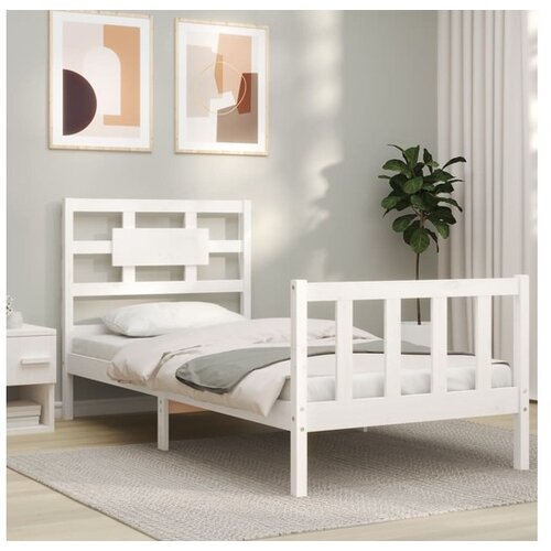 VidaXL Okvir za krevet s uzglavljem crni 100x200 cm od masivnog drva Slike