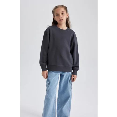 Defacto Girl Anthracite Crew Neck School Sweatshirt