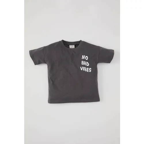 Defacto Baby Boy Crew Neck Slogan Printed Short Sleeve T-Shirt