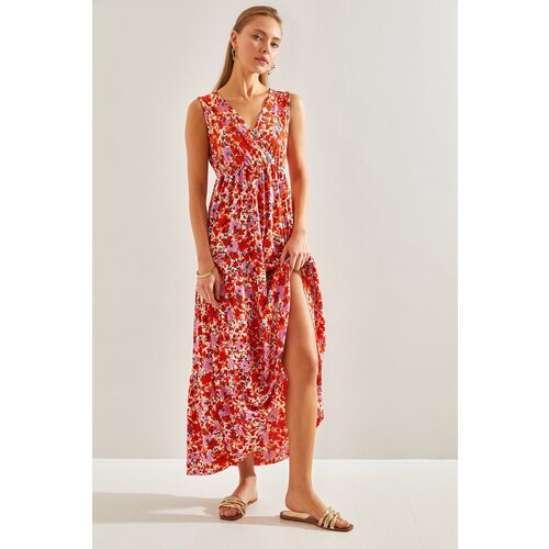 Bianco Lucci Women&amp;#039;s Double Breasted Neck Floral Patterned Dress Slike
