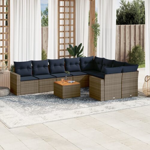vidaXL 10-dijelni set vrtnih sofa od poliratana s jastucima sivi Cijene