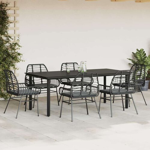  Vrtna garnitura - 6-dijelni vrtni blagovaonski set s jastucima crno Crna i tamno siva 200 x 100 x 74 cm 6 Slike