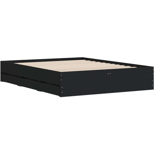 VidaXL Posteljni okvir s predali črn 140x190 cm inženirski les Slike