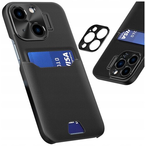 HURTEL USNJENI OVITEK STOJALO CASE COVER ZADNJA ETUI ZA IPHONE 14 ČRN, (21896484) Cene