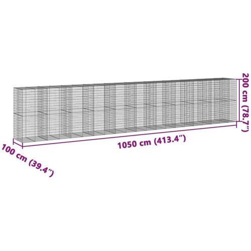 VidaXL Gabionska ko&amp;scaron;ara s poklopcem 1050x100x200 cm pocinčano željezo Slike