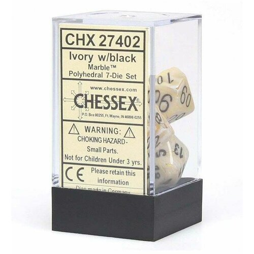 Chessex kockice - marble - polyhedral - ivory & black (7) Cene