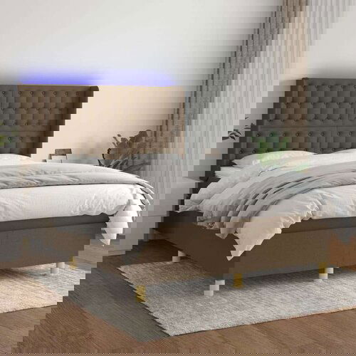  Box spring postelja z vzmetnico LED temno rjava 140x200cm blago, (20898614) Cene