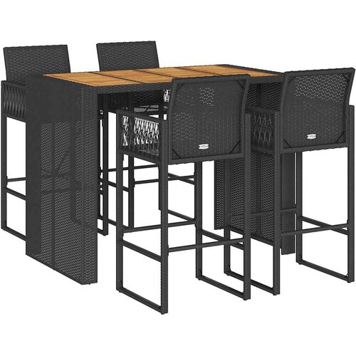  5-dijelni vrtni barski set bez jastucima crni poliratana bagrem Crna 145 cm Slike